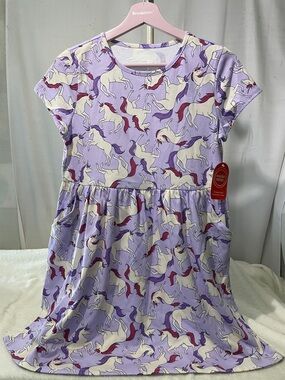 wonder nation Lavender Unicorn Print Dress - Purple and White
